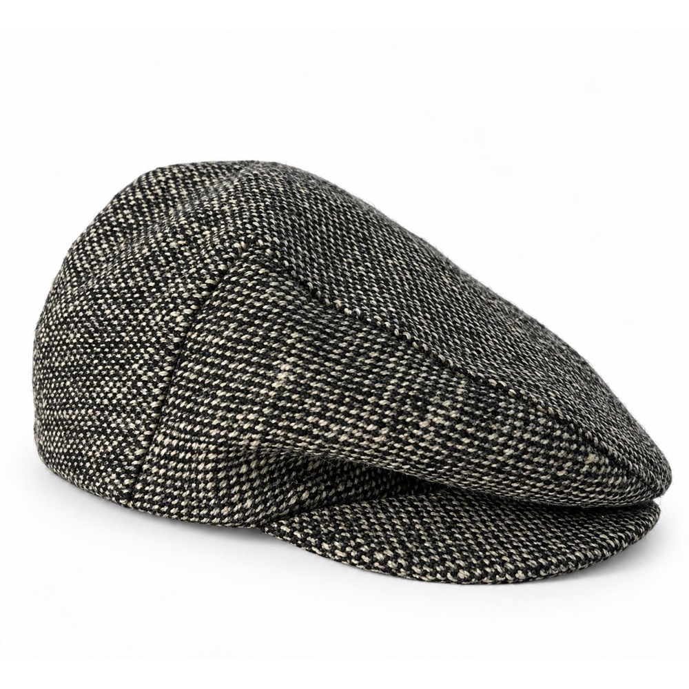 John Hanly Co Ireland VTG Mens Grey Wool Tweed Flat Cap Driving Hat Size S 6 7/8